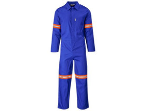Safety Polycotton Boiler Suit - Reflective Arms Legs & Back - Orange Tape